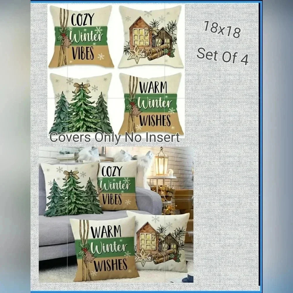Holiday Christmas Autumn Farmhouse Toss Accent Pillow Covers Set Of 4